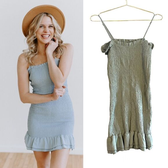 Stitch Fix Papermoon Blue-Green Smocked Mini Dress - Picture 1 of 10